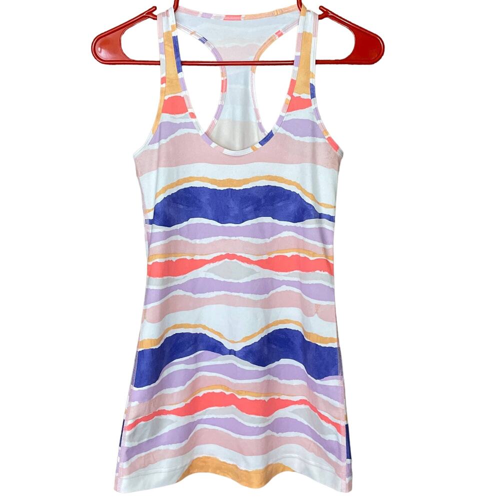 Lululemon Cool Racerback Tank Top Beacher Stripe White Iris Flower SZ 4